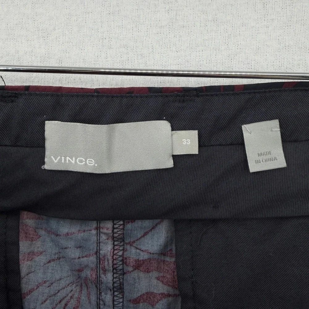 VINCE Tropical Leaf Print Chino Pants Men 33 Burgundy Black Cotton Casual Travel